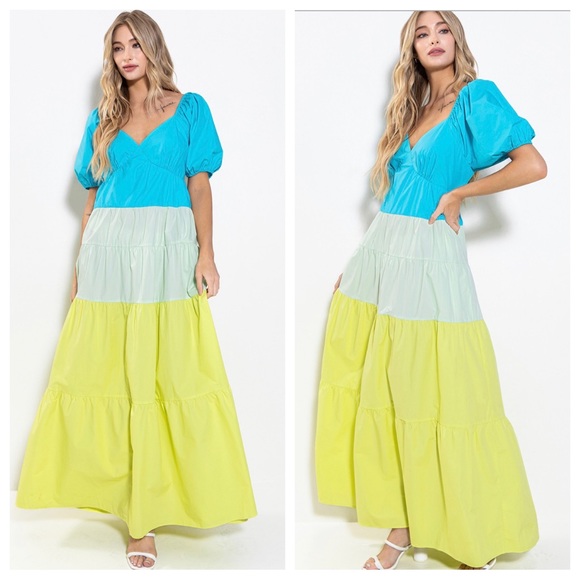 ShopEvelynne Dresses & Skirts - ShopEvelynne Blue, Mint & Lime Tiered Maxi Dress